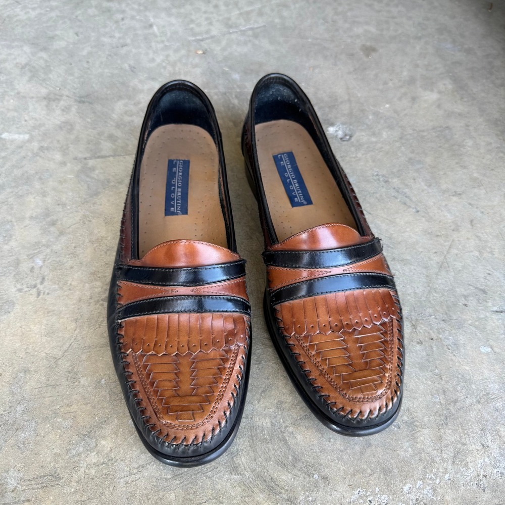 Giorgio Brutini Le Glove Men 11 D Tri-Tone Woven Penny Loafers Black